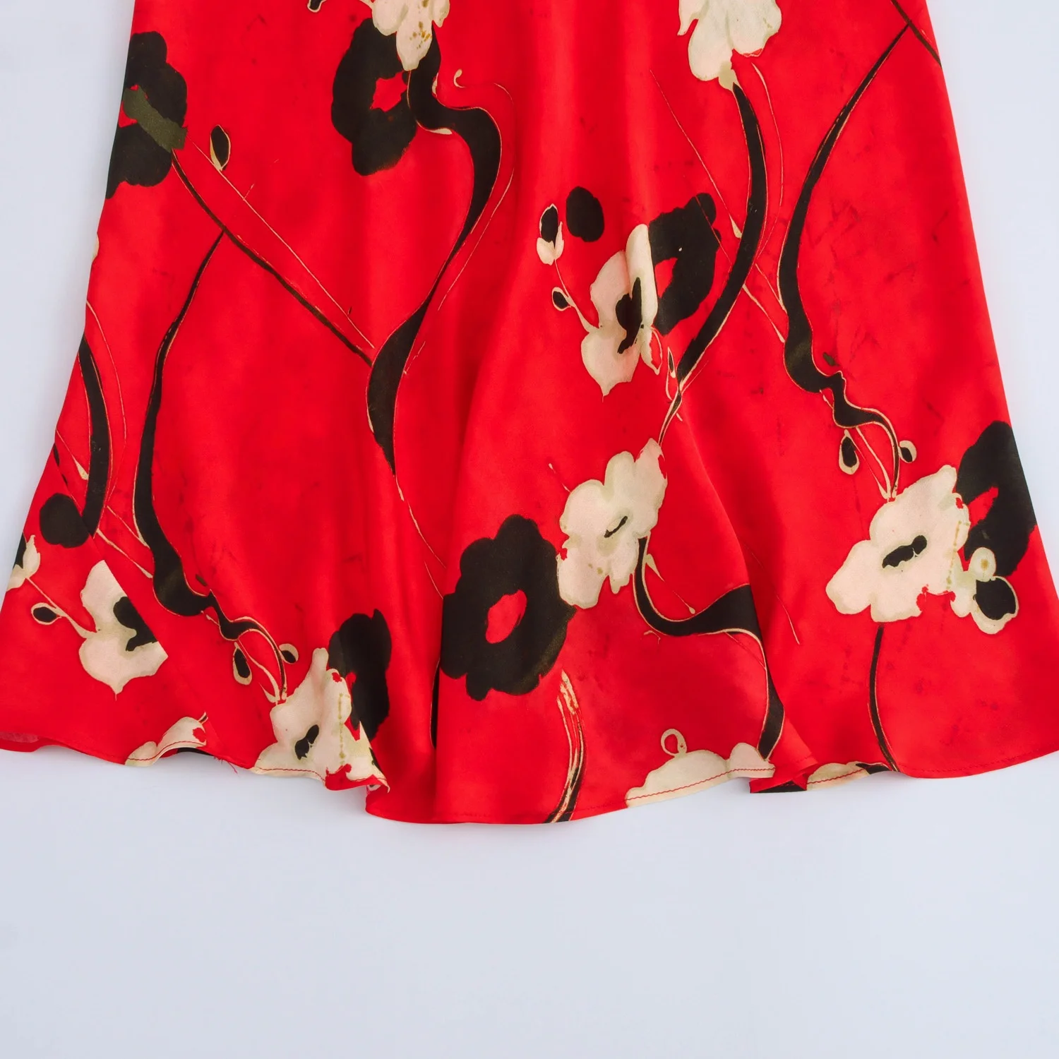 

ZAR Autumn New Women's Faion Silk Satin Print Midi Skirt Versatile A-Line Midi Skirt Floral Pattern Polyester Fiber