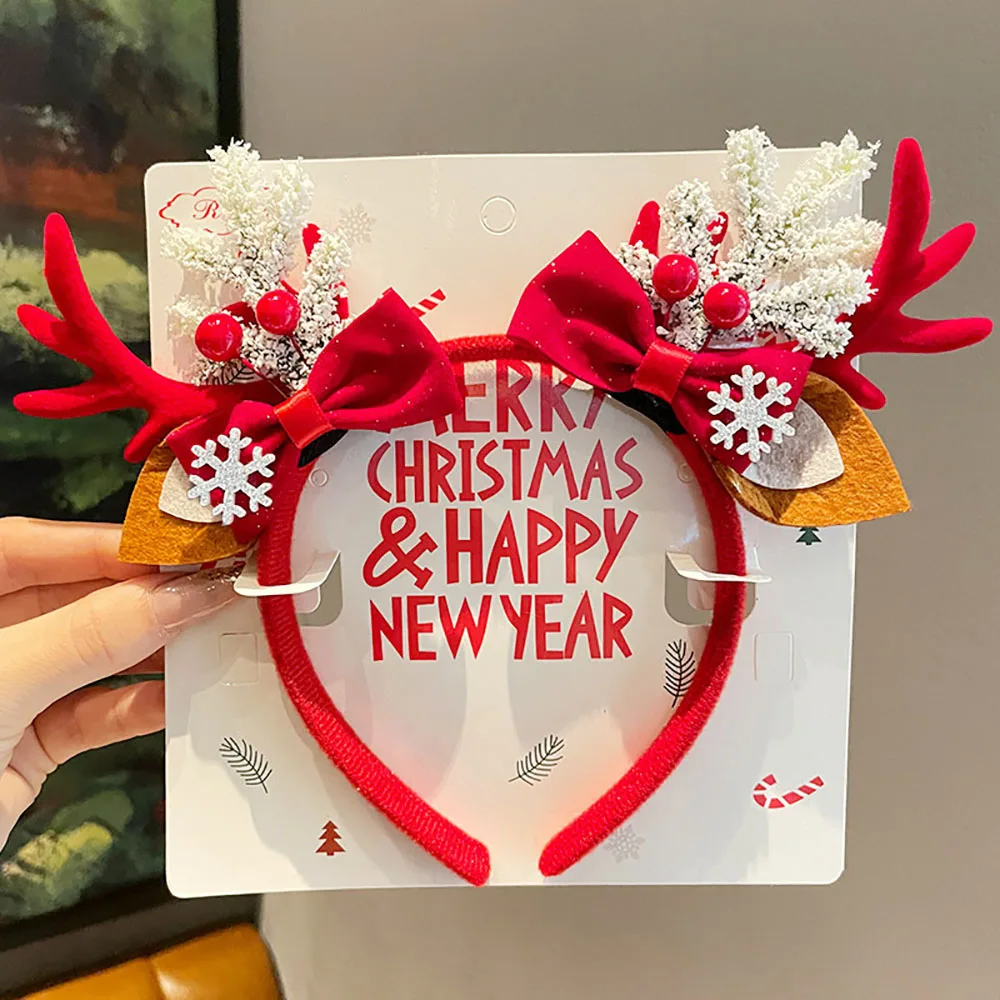 إكسسوارات شعر لطيفة، عصابة رأس مخملية لعيد الميلاد، عصابة رأس على شكل قرن الوعل الرنة، صديقة للبيئة، ربطة شعر مخملية حمراء على شكل قرن الوعل #2