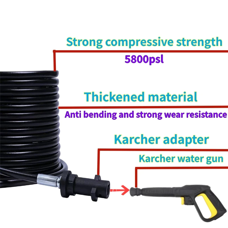 Sewer Drainage Cleaning Hose Pipe Cleaning Kit, High-Pressure Hose, Cleaning Hose Nozzle, Sewer Nozzle,For Karcher K2K3K4K5K6K7