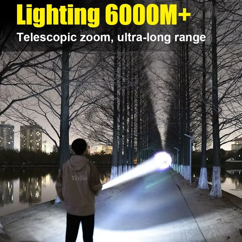 7200mAh Use 36h Ultra Powerful Flashlight Rechargeable Torch with COB Side Lights  Lighting 6000M Most Powerful LED Flashlight