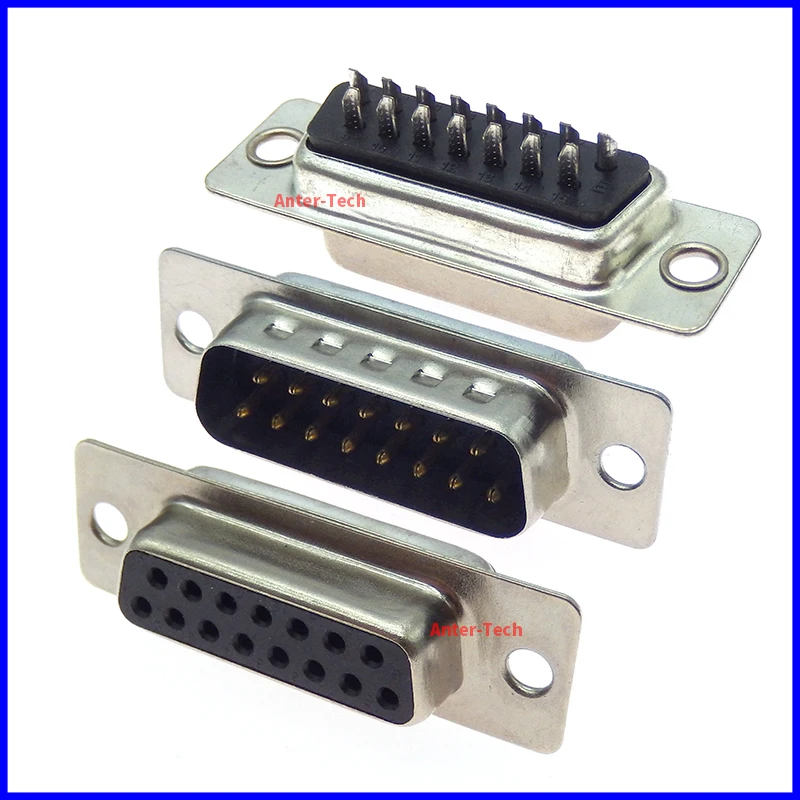 5PCS DB15 connector 2 row hole/pin female male plug port adapter D sub DP15 U type wiring Solder type 15PIN