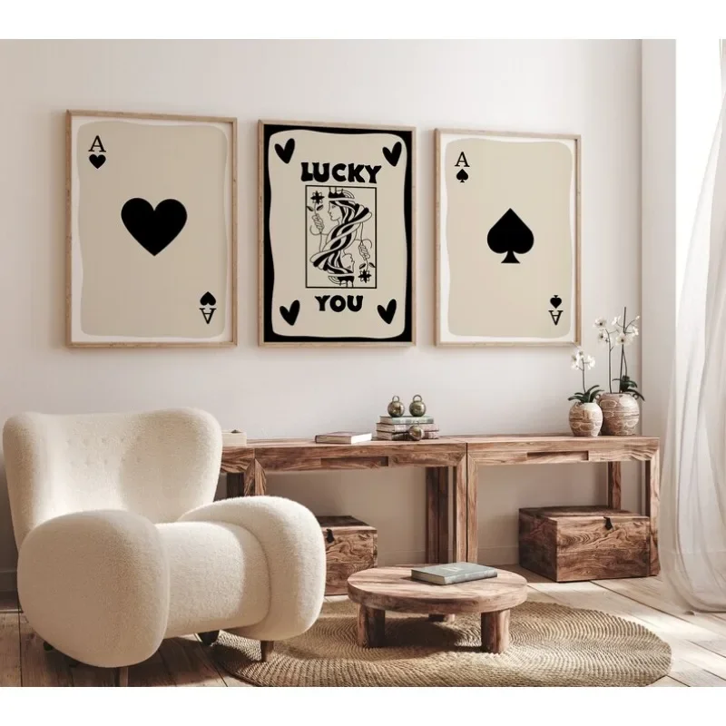 Multi Colour Fashion Retro Wall Art Ace of Spades Love Canvas Painting Pink Orange Yellow Black Green Blue Purple Bedroom Poster