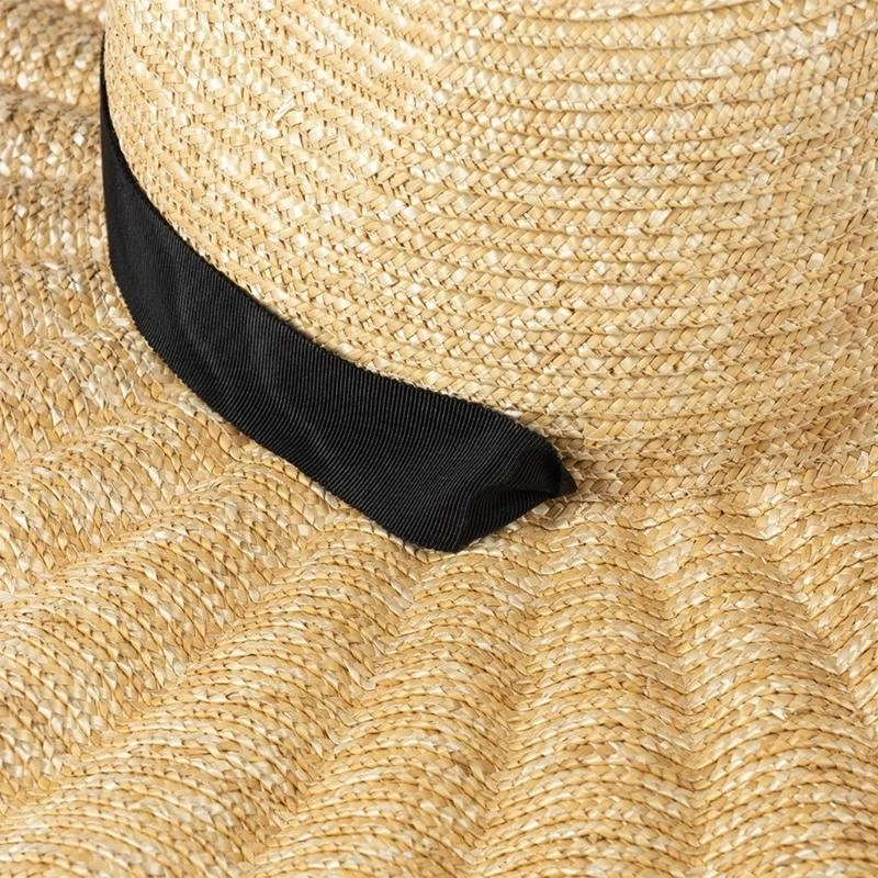 400A Sun Straw Hat Curvy Designed Wide Brim Long Strap Lightweight Sun Hats Summer Accessory Beach Hat for Women