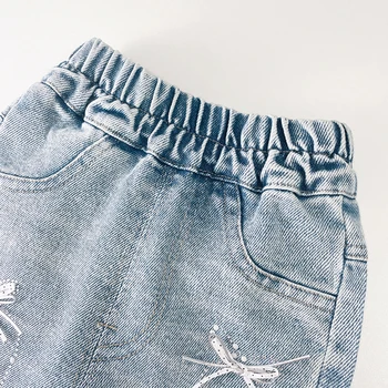 Jeans Spring and Autumn Washed Soft Denim Baby Girl All-Match Middle Pants Korean Children's Trousers 4