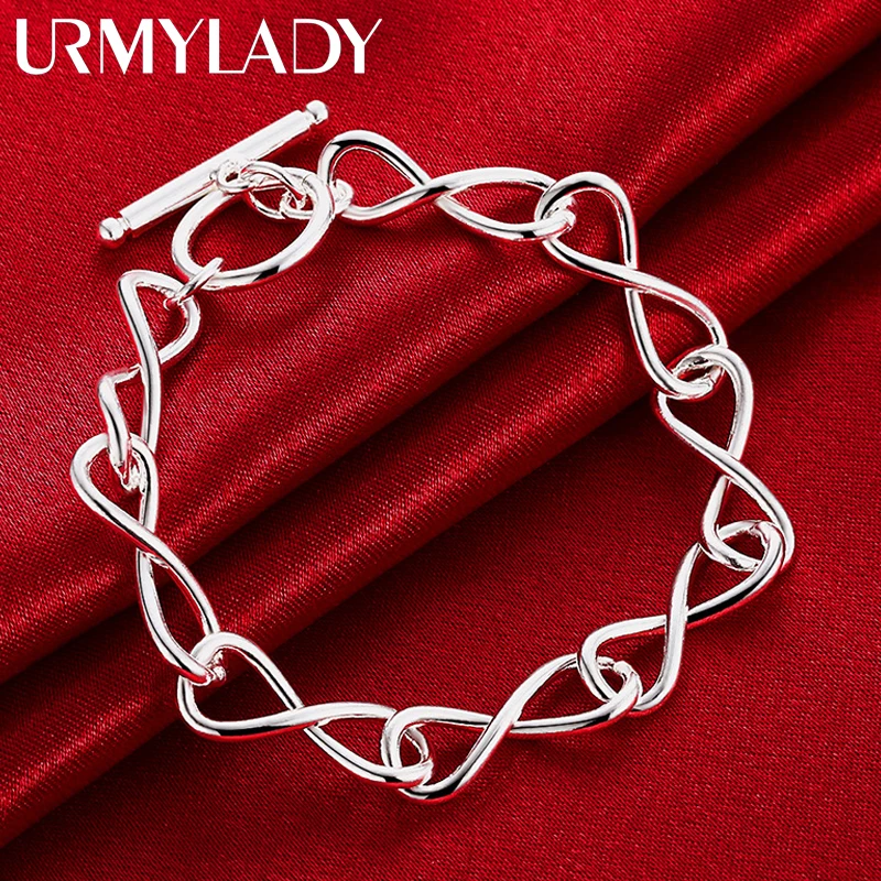 Braccialetto a catena a forma di cerchio intrecciato in argento Sterling 925 Fine per le donne regalo per gli amanti dei gioielli da sposa della