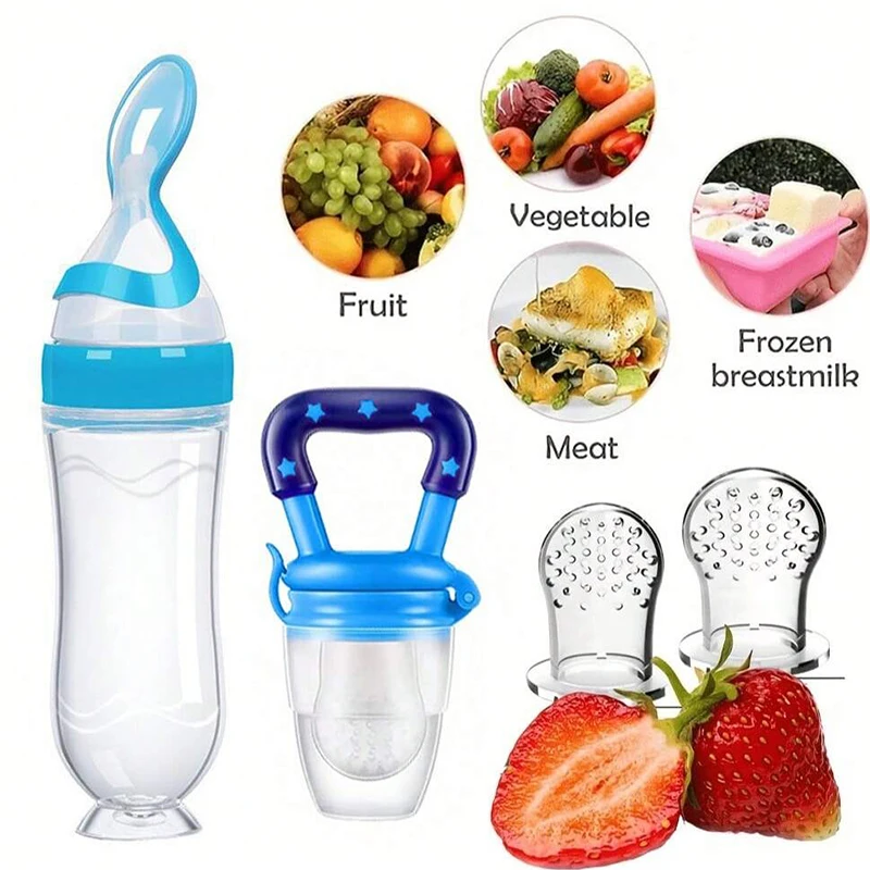 4-teiliges Babyfütterungsset, Babyflasche mit Saugfuß, Reis-Müsliflasche, Gemüse- und Obstfutterspender, zwei Netzbeutel (S L) – Detail 3