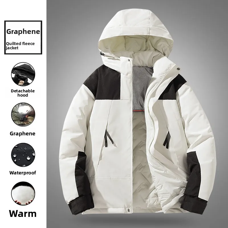 

aphene Winter Jaet Men's Cotton Coat Faionable Detachable Hat Thiened Outdoor Warmth Youth Urban Sle Winter Outerwear