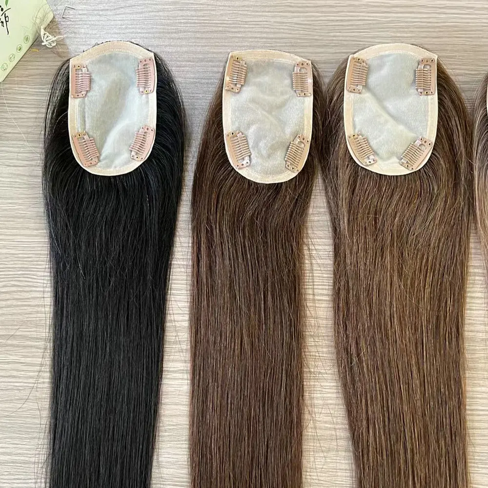 Hstonir Hair Topper Toupee Silk 100%  Human Natural Hairpiece European Remy Hair Wig Clip Hair Pad Women Real Hair Extra TP45