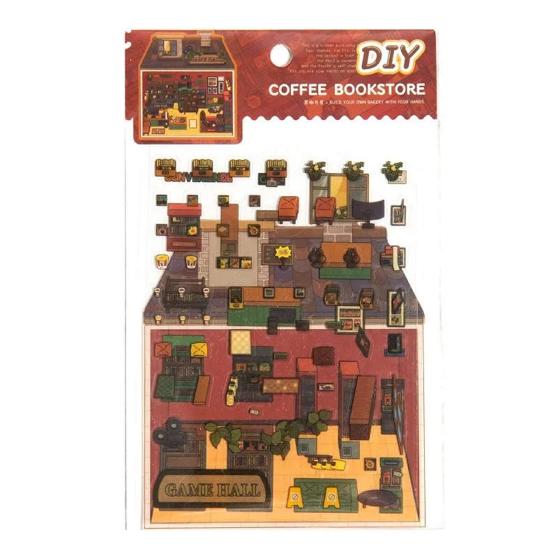 Mini pegatinas de paisaje del paraíso 3D, escena de habitación en miniatura, divertido juguete de pegatina Diy para niños adultos, alivio del estrés, casa de juegos acogedora