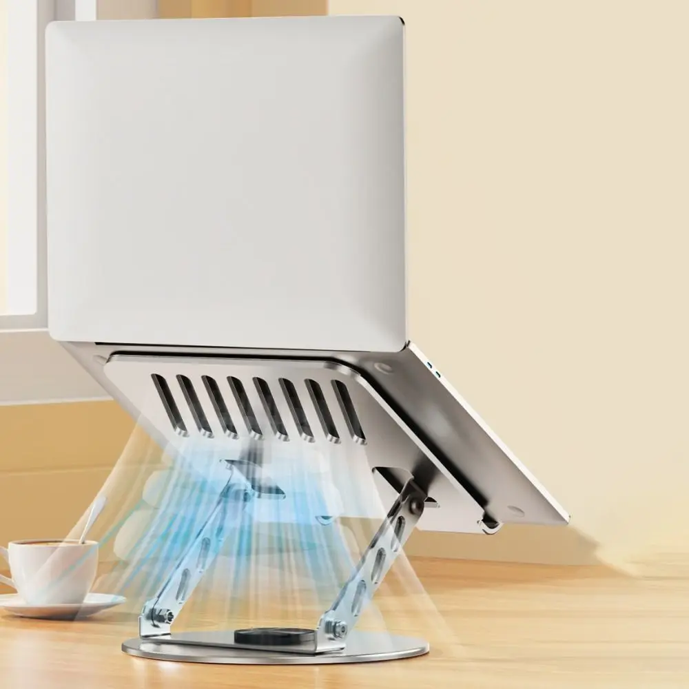 Adjustable Height 360° Rotatable Tablet Stand Ventilated Base Anti-slip Foldable Laptop Holder Carbon Steel Silver