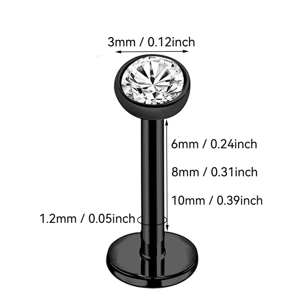 1PC 16G 316L Stainless Steel Lip Piercing for Women Black Color Lip Ring Cartilage Earring Internal Thread Helix Piercing