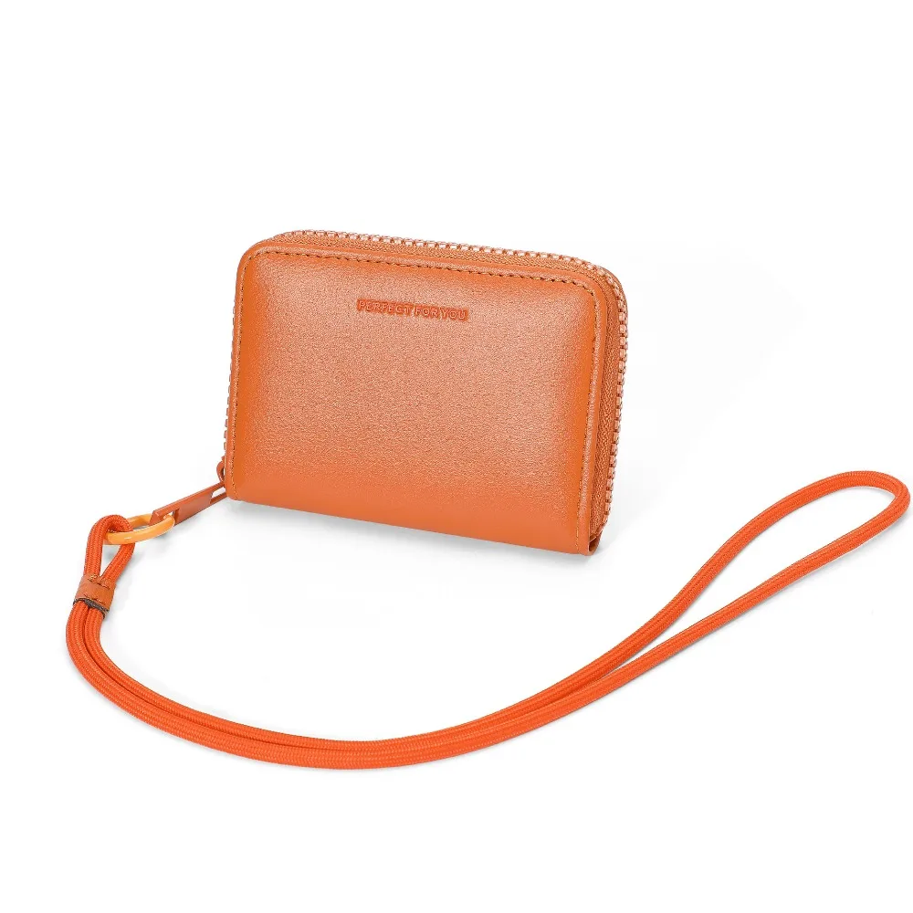 

Multi Card Slots Women Short Wallet Zipper Hand Clutch Small Cowhide Wallets Solid Color Multifunctional Hanging Neck Coin Purse