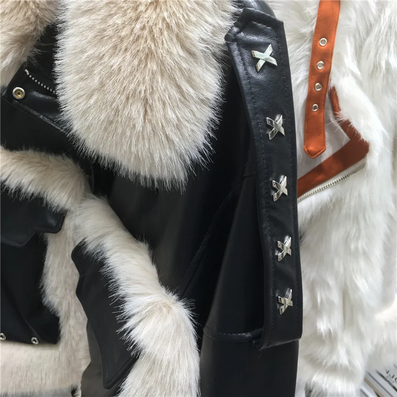 fashion 2023 winter office new lady imitation fox fur coat female short big pocket rivets faux fur jacket chic women\'s clothing