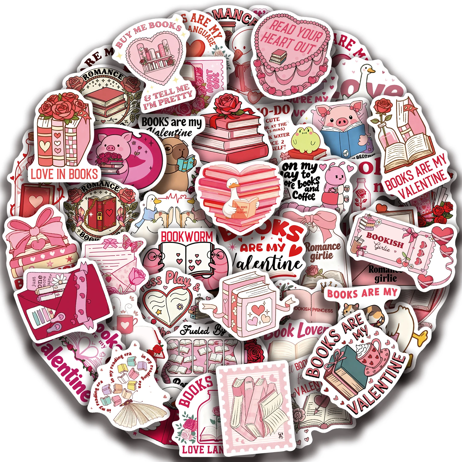 50 Stück Valentinstag-Bücher-Aufkleber, handbemalt, Gekritzel, DIY, Laptop/Gepäck/Becher, dekorative Aufkleber