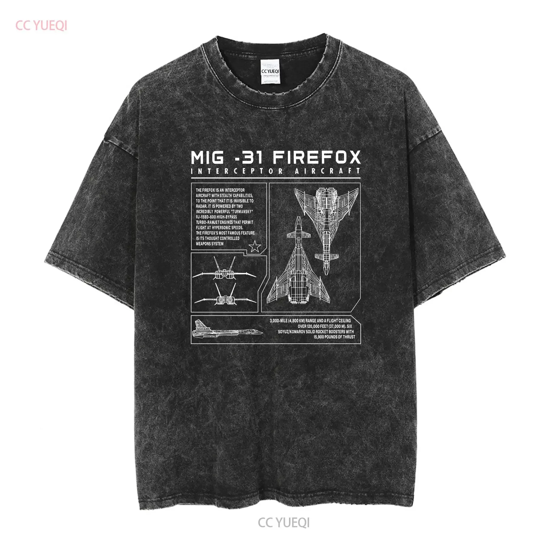 Mig 31 Firefox Schematic BlueprinT T Shirt long or short sleeves vintage Washed homme Unisex Versatile Stylish designer clothes