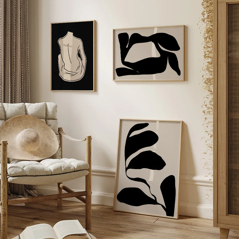 Abstract Figures Body Lines Vase Leaf Wall Art Canvas Painting Posters And Prints Hotel Bar Pictures For Living Room Home Decor