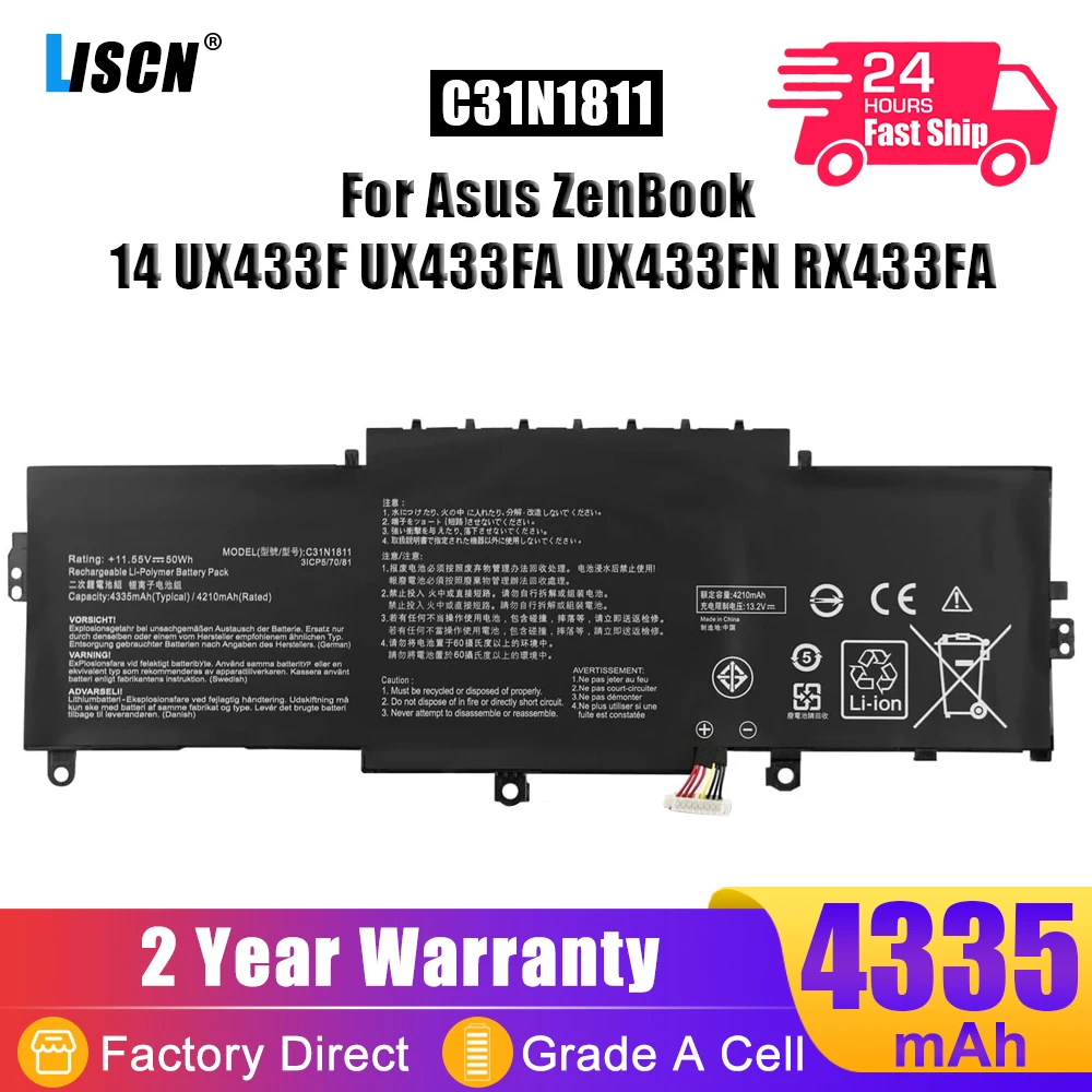 LISCN C31N1811 Laptop Battery For ASUS ZenBook 14 U4300 U4300F U4300FA U4300FN UX433 UX433F UX433FA UX433FN RX433F RX433FA 50Wh