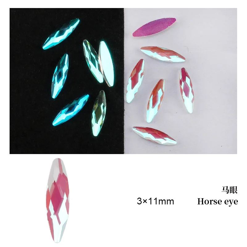 22Colors 3*11mm Horse eye Boutique Flat bottom nail art rhinestones Glass crystal 3D nail decoration Multiple shapes wholesale