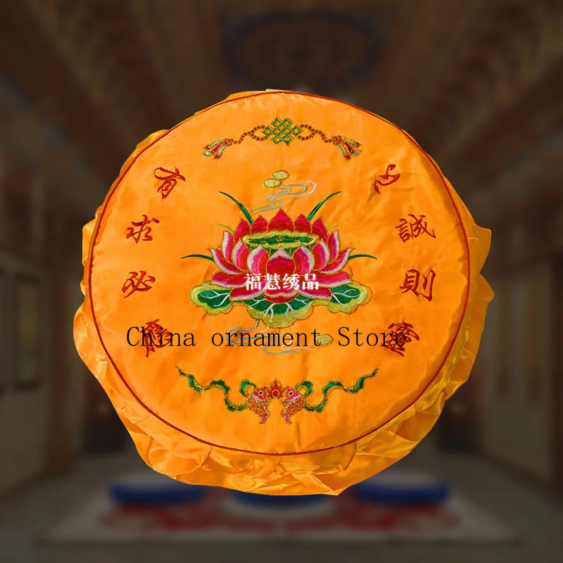 Embroidered prayer mat cover with lotus design, suitable for Buddhist altars, kneeling mats, family shrines, temple benches, and