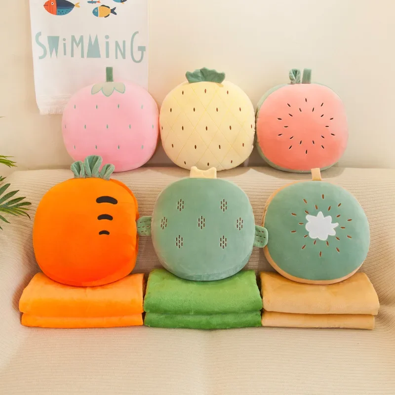 

Cartoon Fruit Flannel Pillow and Quilt Set Portable Car Air Conditioning Quilt Cushion Siesta Pillow Blanket Home Decoration