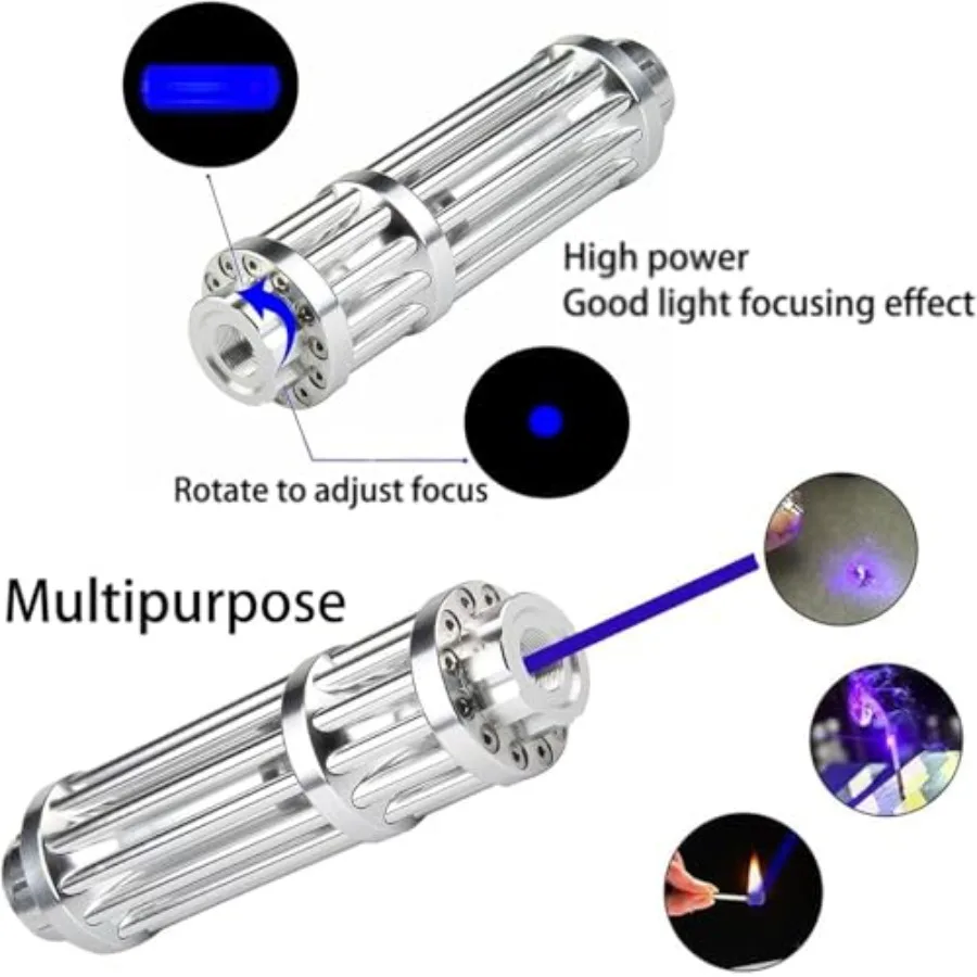 Rechargeable Blue Led Flashlight with Adjustable Focus for Camping and Outdoor Use