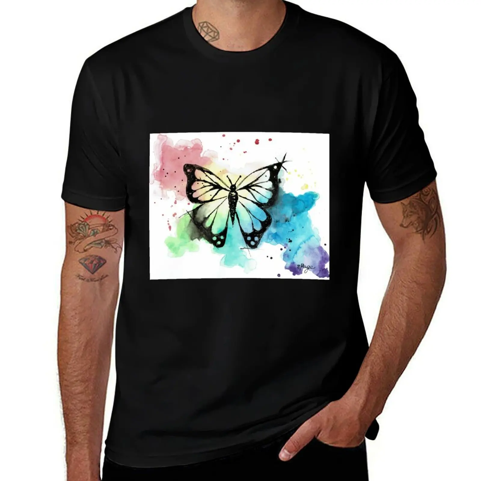 Butterfly in Watercolor and India Ink T-Shirt t shirt man plain cotton tshirt 100% anime t shirts for man T-shirt