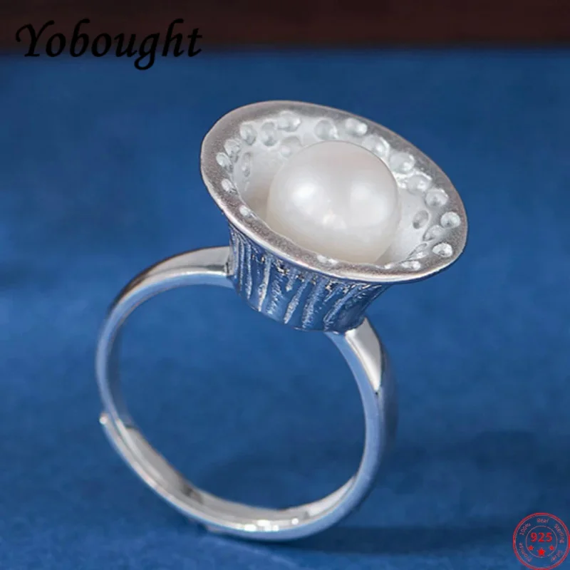 

S925 sterling silver rings for Women New Fashion Palace style flower bud shaped freshwater pearl ancient jewelry Christmas gift