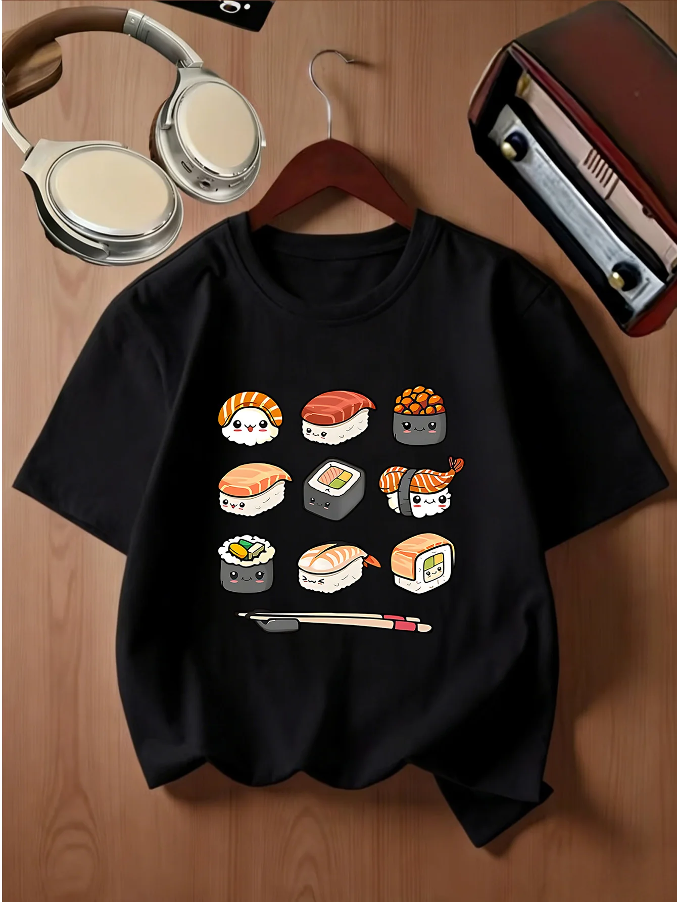 Kawaii Cartoon Sushi Japanese Food Graphic Kids T Shirt Boys Girls Family Matching Parent Child Summer Crew Neck Casual Tee