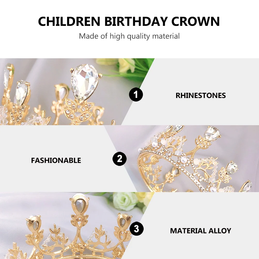 

Children Crown Round Alloy Crystal Rhinestones Elegant Girls Birthday Party Headdress Mini Cute Kids Hair Accessories