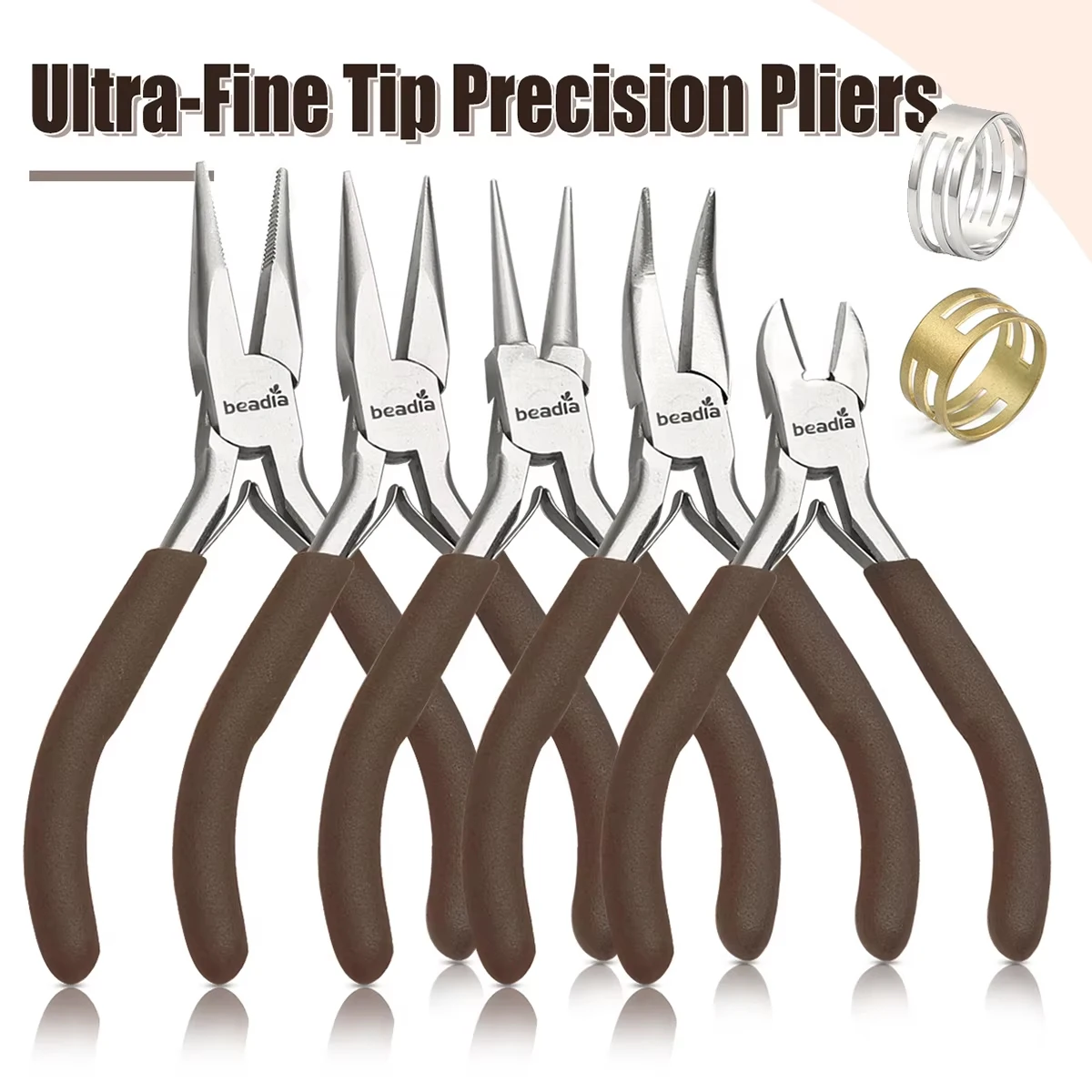 Mini Precision Jewelry Pliers Carbon Steel Fine Tip Beading Pliers for DIY Jewelry Making Tools Brown Handle