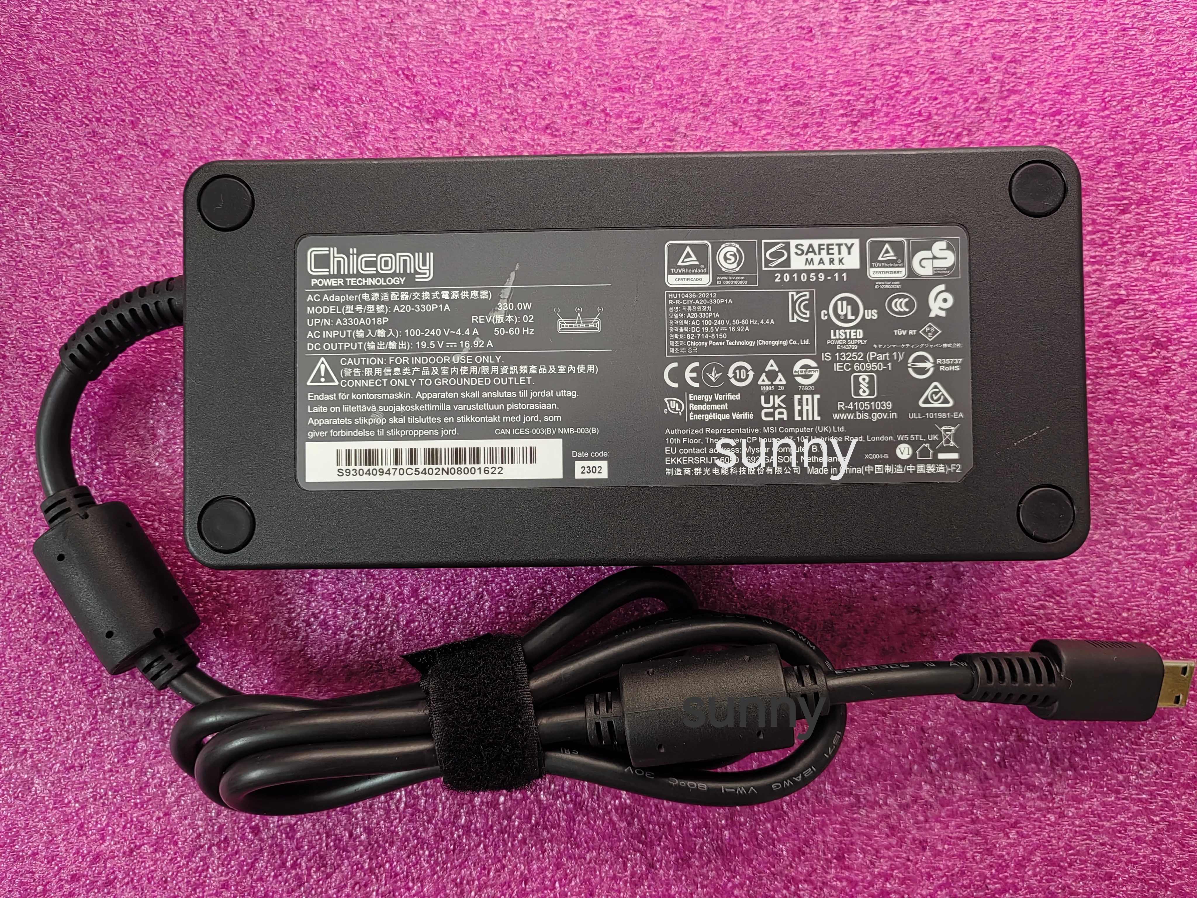 OEM Chicony 19.5V 16.92A A20-330P1A 330.0W AC Adapter For MSI Vector GP76HX 12UHS 12UGS RTX3080TI Gaming Laptop Genuine