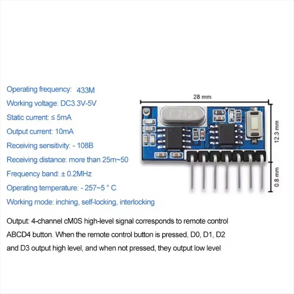 TCE 433mhz Receiver Learning Code Decoder Module 433Mhz Wireless 4 CH Output for Remote Controls 1527 2262 Encoding 5pcs