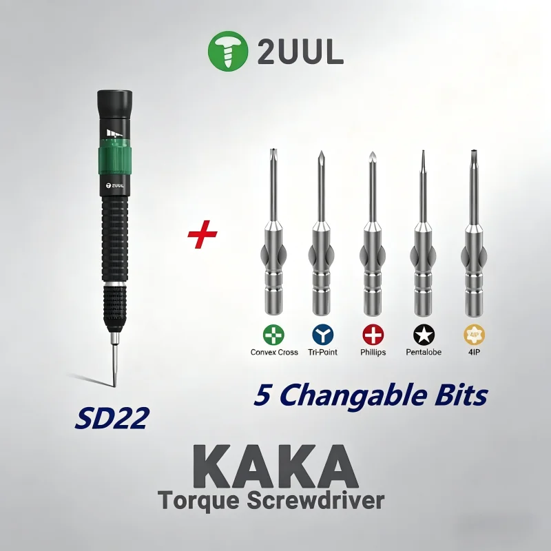

2UUL SD22 KAKA Torque Screwdriver with sd25 5-in-1 Magnetic Bits Set for iPhone 4IP/ Pentalobe/ Tri-Point/ Phillips Repair