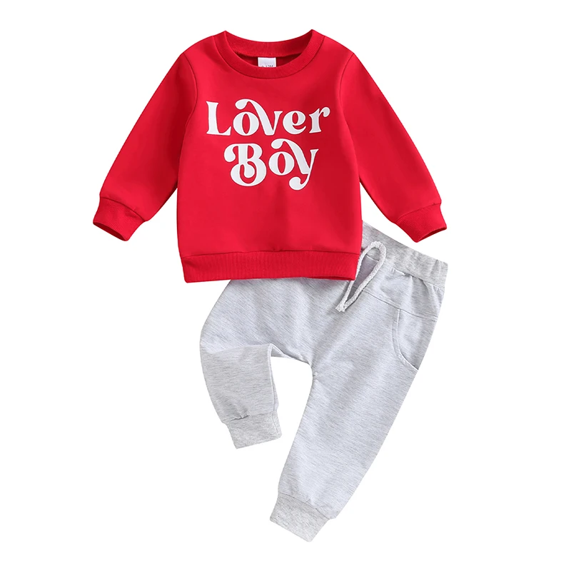 

Infant Baby Boy Spring Clothes Long Sleeve Crewneck Sweatshirt Joggers Pants Valentines Day Outfit Set