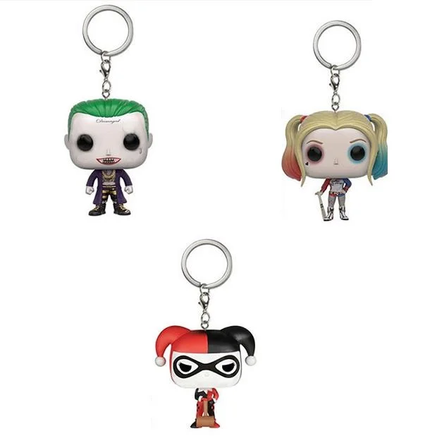 FUNKO Suicide Squad The Joker & Harley Quinn Pocket Keychain Vinyl Action Figure Collection Model Toys For Children Xmas Gift