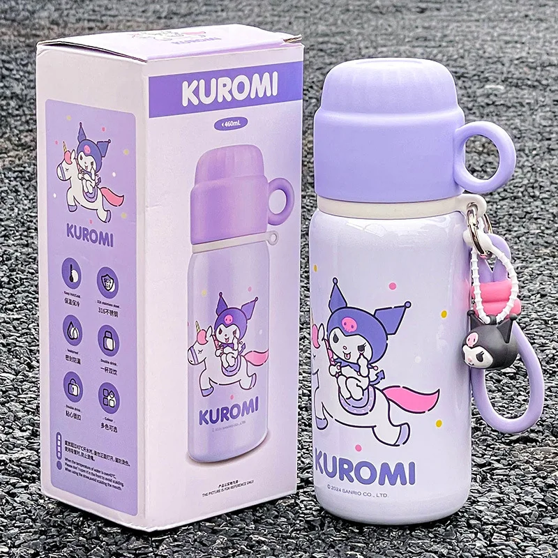 

Термокружка Sanrio из нержавеющей стали 316, 460 мл, безопасный материал, с изображением Куроми и Хелло Китти, двойная бутылка для воды