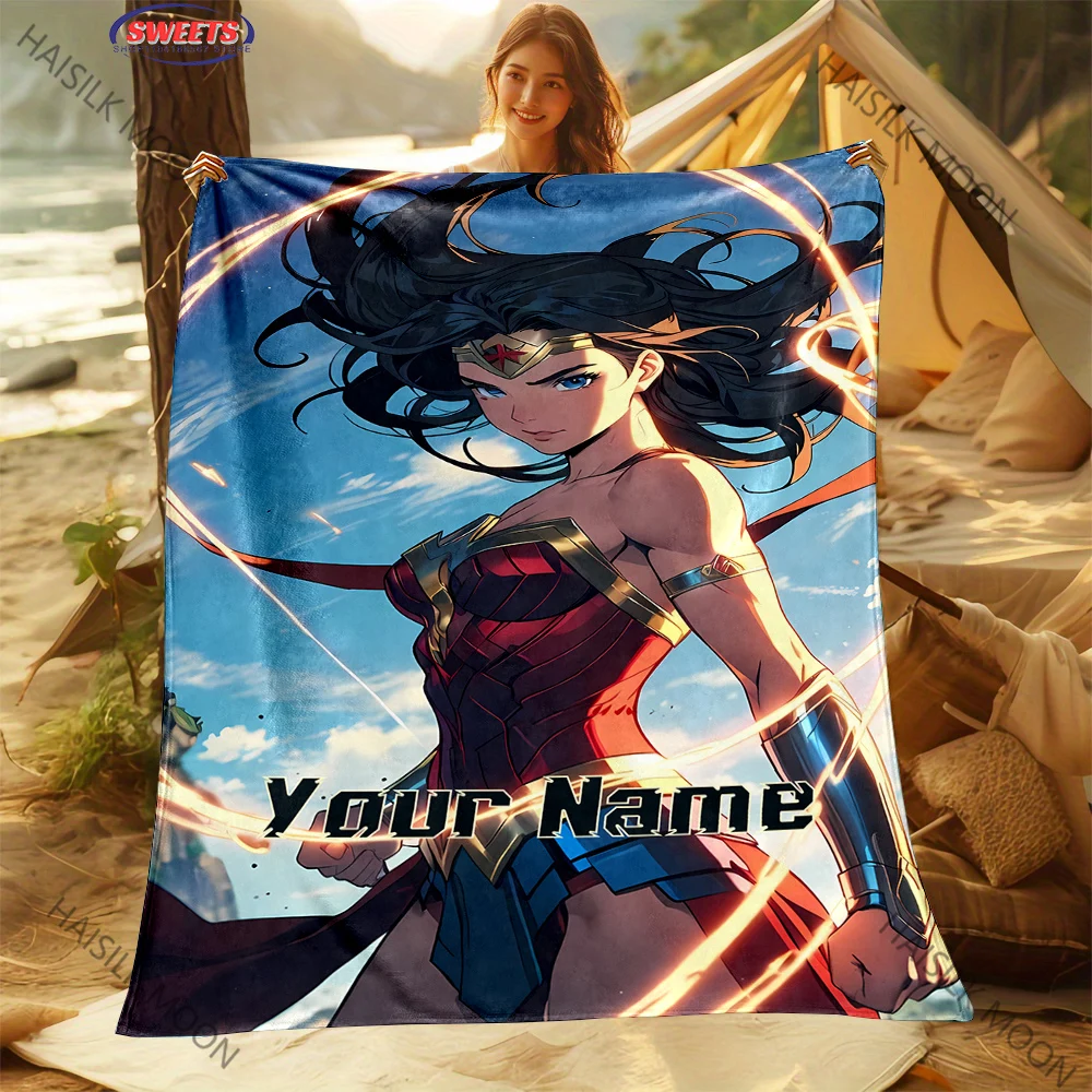 DIY DC Wonder Woman Flannel Blanket Custom Name Personalized Blanket Soft Comfortable Shawl Four Seasons Blanket Special Gift