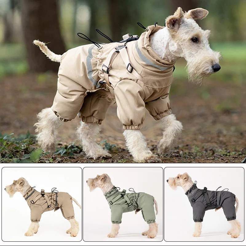 

Winter Dog Clothes Overalls for Small Medium Warm Dog Water Repellent Thicken Padded Dog Coat with Harness Adjustable Reflective