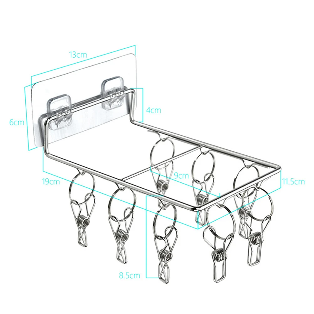 

2pcs Wall-Mounted Socks Rack Stainless Steel Drying Clips Non-Slip Sturdy Rustproof Adhesive Sock Shelf For Towel Scarf Gloves
