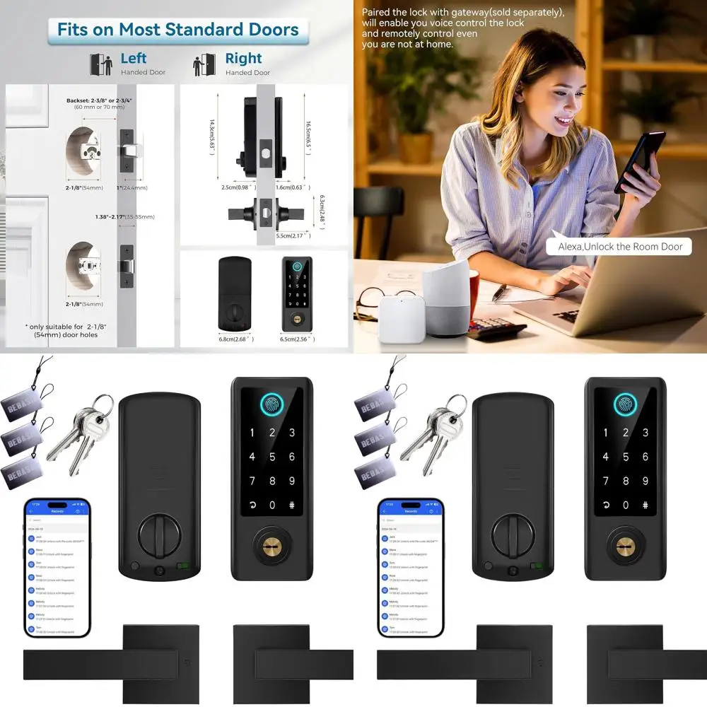 

Интеллектуальный дверной замок с отпечатком пальца и ручкой, управление через приложение, цифровая сенсорная панель, подходит для входной двери, автоматическая блокировка, черный цвет