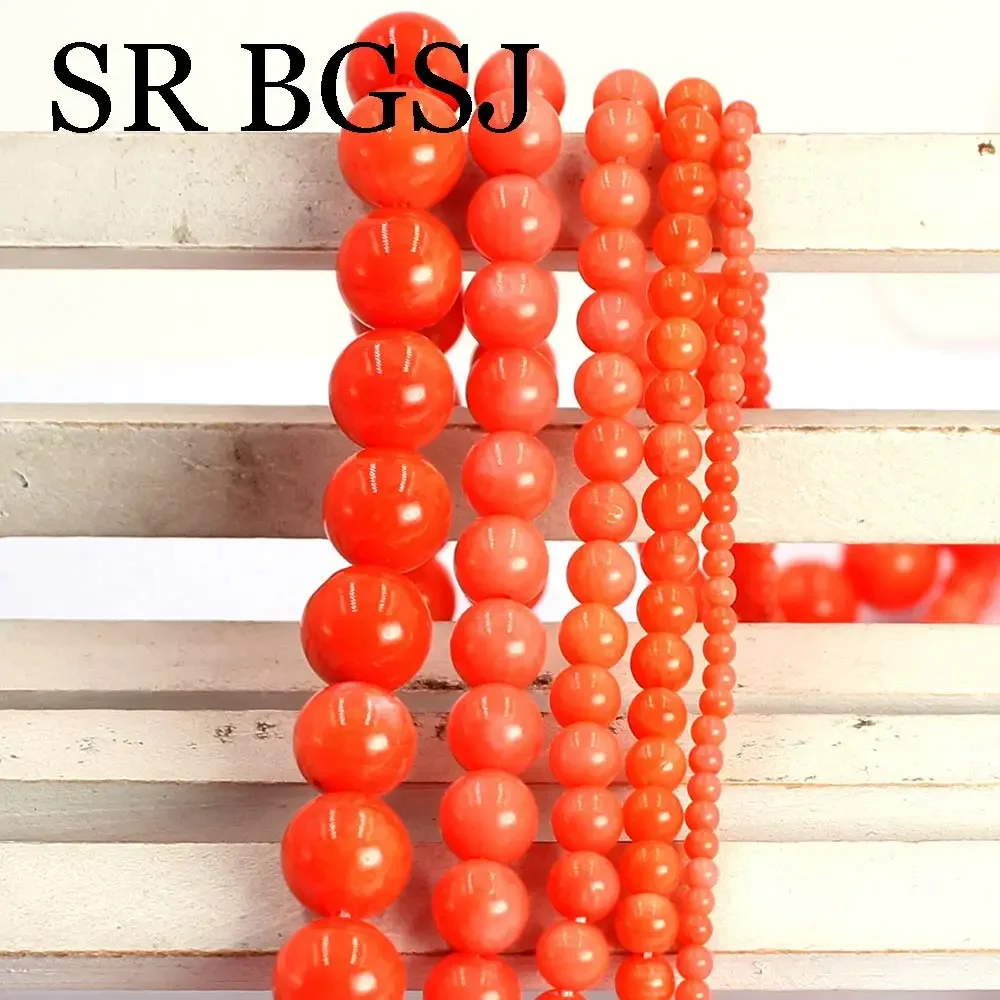 2-8mm Round  Natural Orange Sea Bamboo Coral Gems Jewelry Making Loose Sapcer Beads 15\