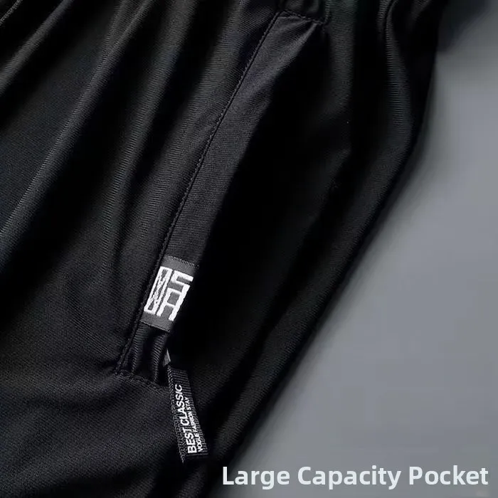 بنطلون رجالي كاجوال سريع الجفاف من قماش الحرير الجليدي، بنطلون صيفي خفيف وطويل مع جيوب بسحاب وخصر مطاطي، تصميم عصري للشباب