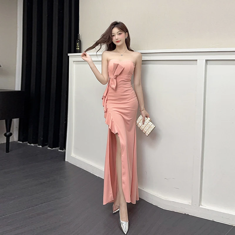 

Sexy Strapl Evening Gown Women's Ball Dr New Sle Ele Knot Bodycon Long Split Skirt High Waist Polyester...