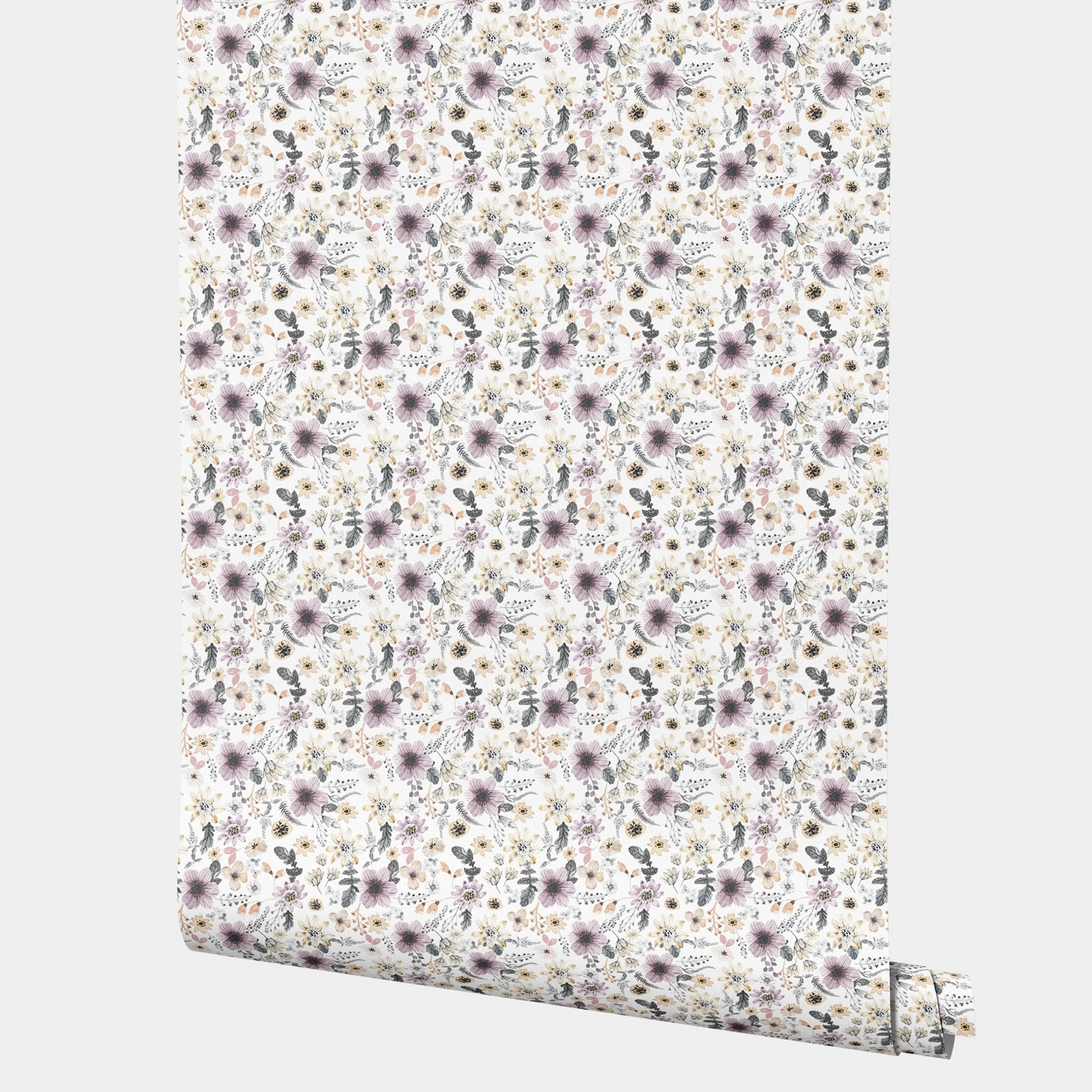 Romantic Floral Wallpaper Self Adhesive,Soft Hues Of Purple And Beige Bedroom Sticker Wallpaper,Modern And Clean Look Home Decor