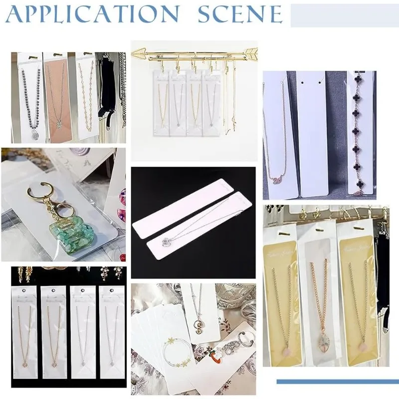 بطاقات عرض قلادة مع أكياس ذاتية اللصق ، بيضاء معلقة للمجوهرات ، 8 × ورقة شفافة ، من من من من من الخارج ، من من من من الخارج
