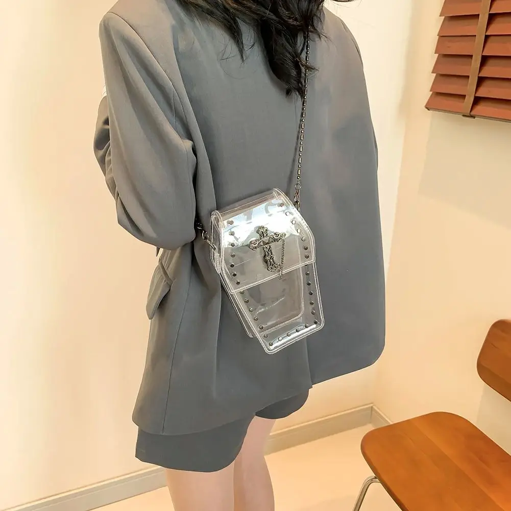 Gothic Crossbody Bag for Women Coffin Shoulder Bag Purse Acrylic Material Compact Size Mobile Phone Bag