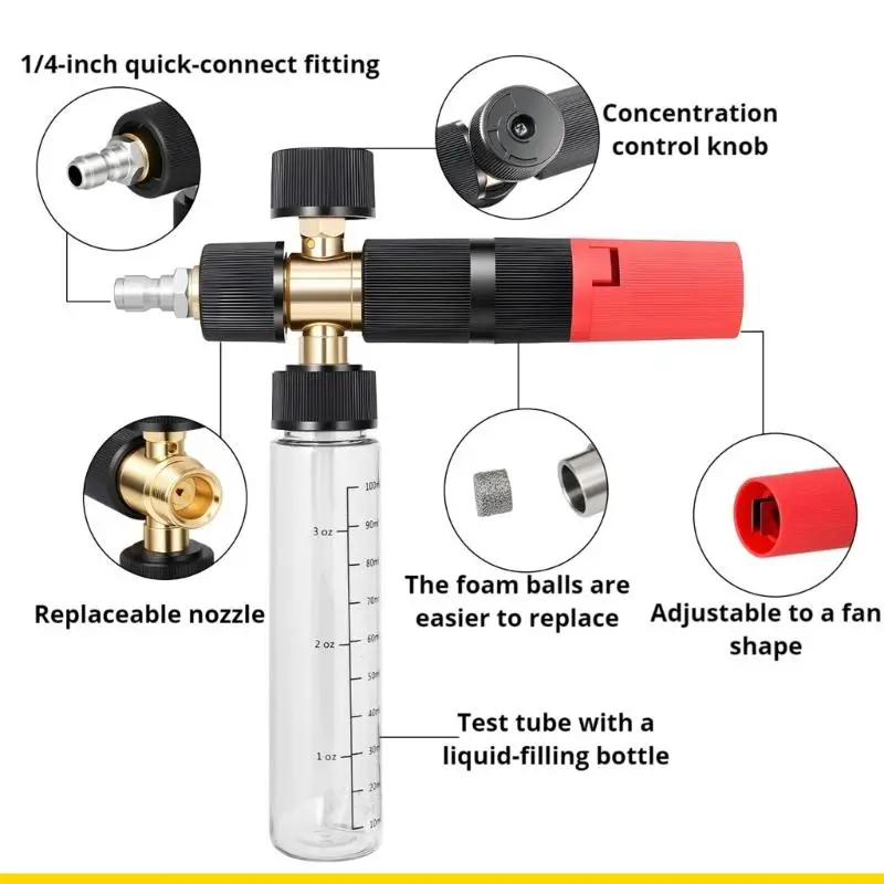 SZCH Washer Sprayer Portable Foam Cannons For Car Wash With 5 Nozzles 100Ml Bottle Capacity And 1/4 Inch Quick Connector