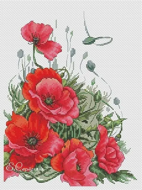 poppy bushes 30-36 counted 16CT 14CT 18CT DIY Cross Stitch Sets Chinese Cross-stitch Kits Embroidery Needlework