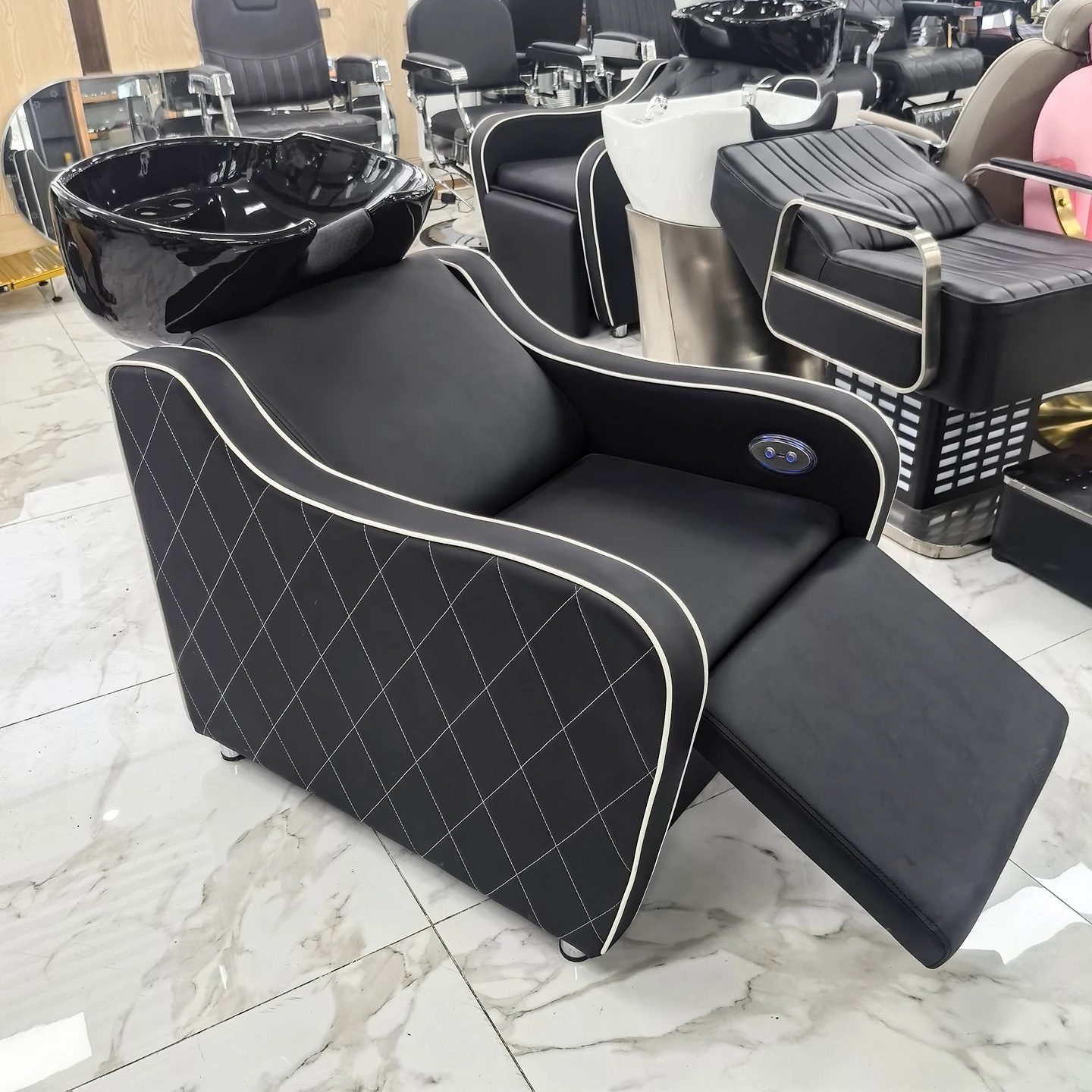 #￥forYichengBeauty Wholesale CeramicBasin DeepBasin Flushing BedSemi-lying Shampoo Bed Hair Salon Shampoo BedFactory Direct Sale