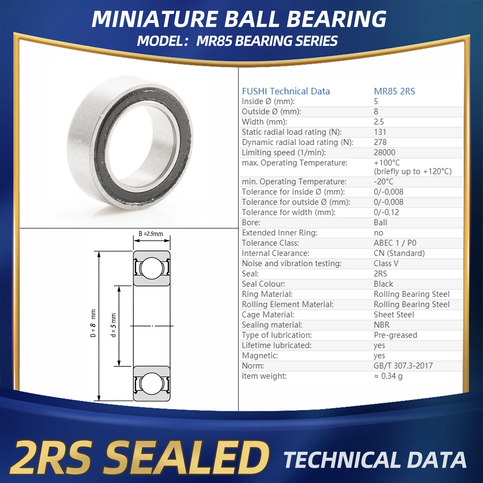 Rodamiento FUSHI MR85 ZZ 5x8x2,5mm 10 Uds MR85ZZ RS 2RS MR85 rodamientos de pieza de mano abiertos para tarjeta de vídeo de alta velocidad para Motor